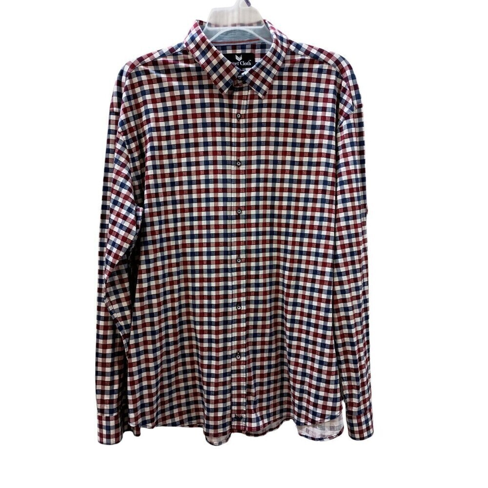 Butter Cloth Shirt Mens 3XL Blue Red Cotton Checked Contrast Cuffs Soft